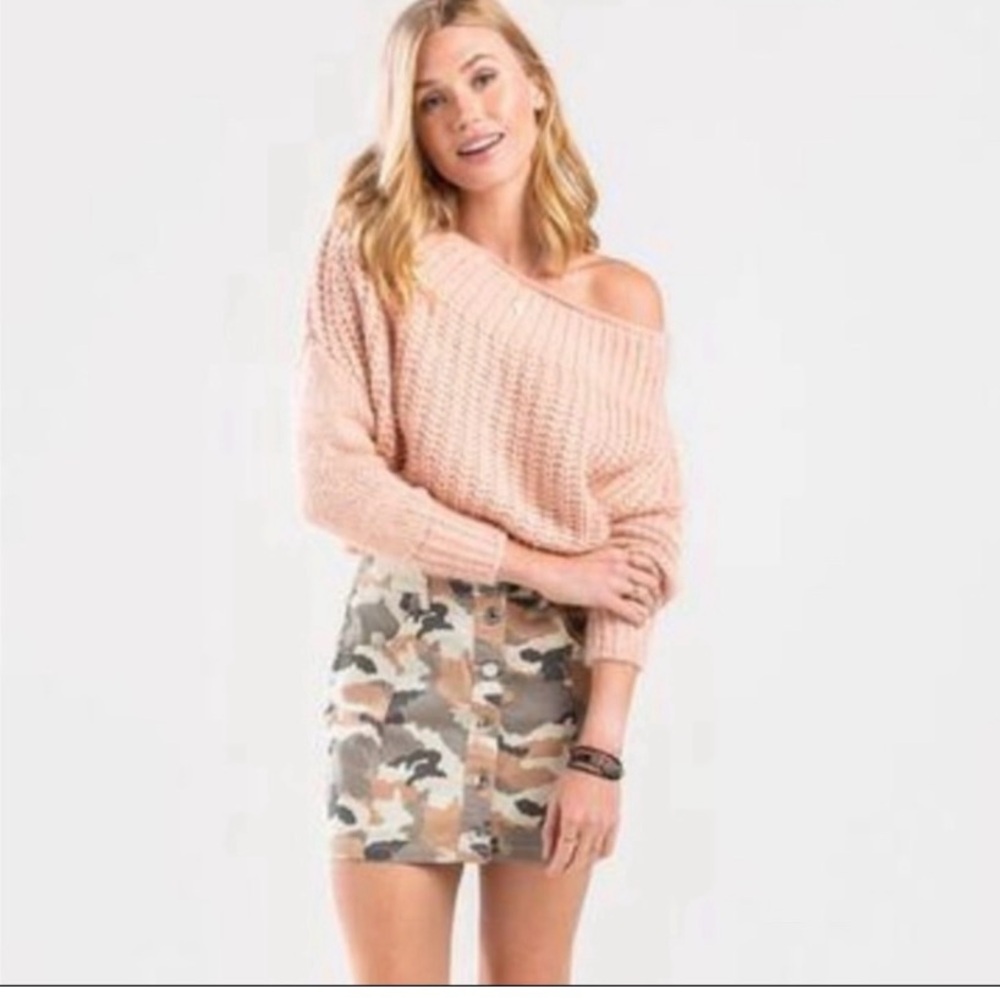 Francesca's Collections Peach Off-Shoulder Sweater